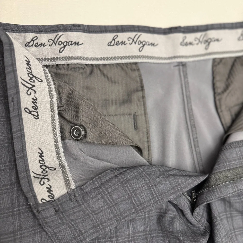 Ben Hogan Golf Shorts Men 34 Gray Plaid Performance Stretch Lightweight